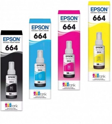 Epson 664-B 664-C 664-M 664-Y Genuine Ink Bottle Set